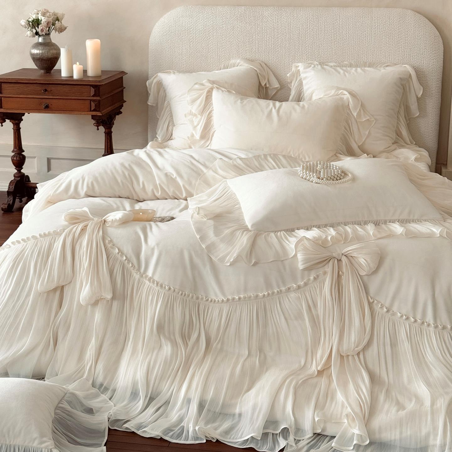 法式冬季高档加厚婴儿绒四件套公主风蕾丝花边牛奶绒被套夹棉床盖