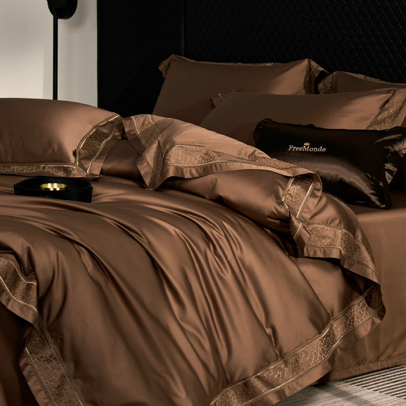 轻奢100支超细旦天丝棉四件套高级感纯色双面冰丝棉被套牀上用品