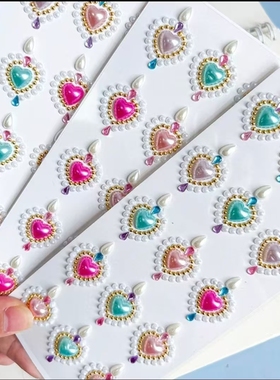 Q1钻贴儿童爱心珍珠手链金烫宝石脸贴立体钻石贴水晶舞台妆造装饰