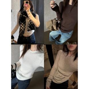 宽松上衣绵羊毛内搭打底衫 秋冬长袖 SEVEN也多色B囤卷边圆领针织衫