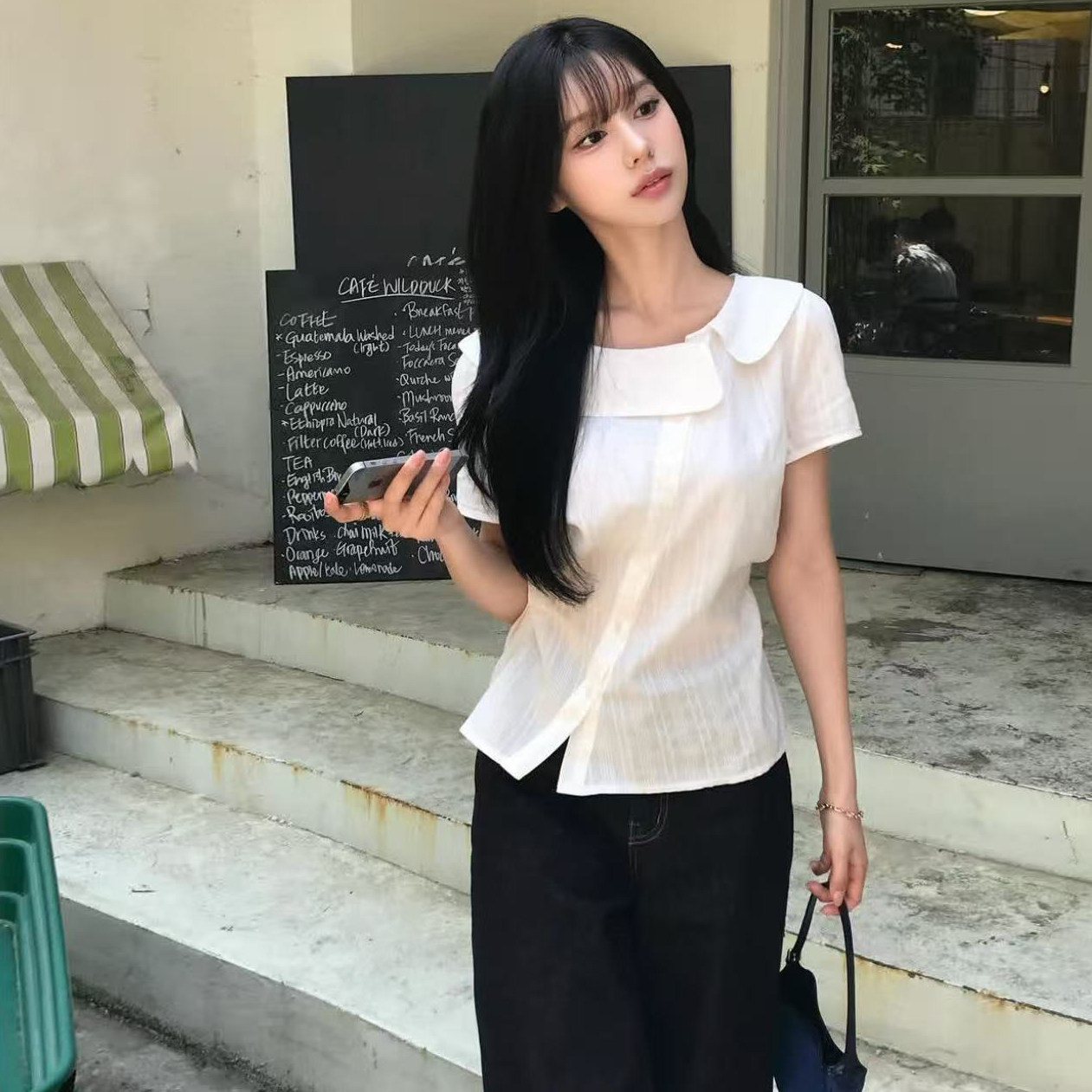 韩版不规则娃娃领衬衫女收腰显瘦设计感别致气质上衣2026夏季新