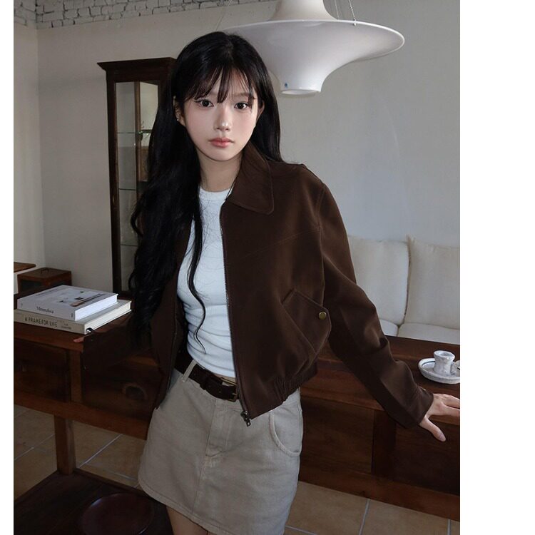 韩国东大门美拉德仿鹿皮绒小个子夹克短外套女2026秋季新品女