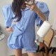 套装 韩国2026夏季 高腰休闲宽松短裤 衬衫 气质翻领单排扣条纹短袖