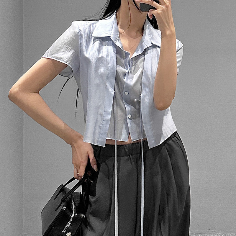 韩国chic小众设计感假两件短款气质显瘦上衣衬衣女2026夏季新品