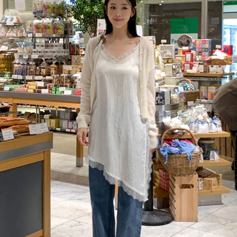 韩国新款不规则蕾丝花边不规则显瘦无袖显瘦吊带裙2026夏季新品