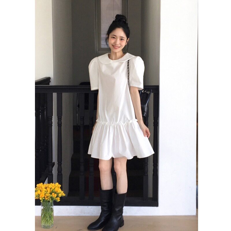 韩国chic小众减龄抽褶娃娃款连衣裙2026夏季新品小个子显瘦裙子女