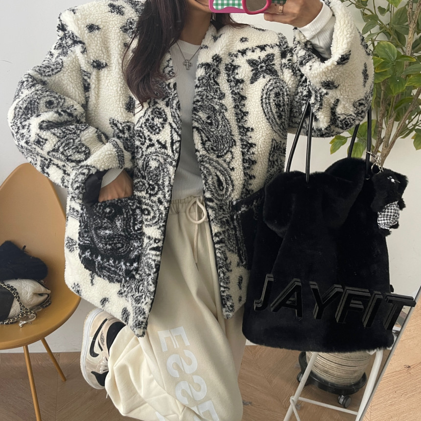 韩国chic2026秋冬新品腰果花羊羔毛夹棉外套时尚百搭慵懒开衫女