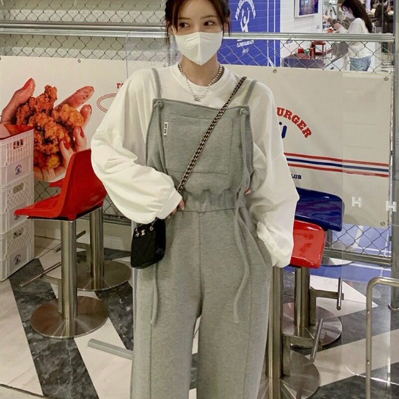 韩国ins高腰阔腿裤洋气减龄休闲百搭背带裤2026秋季新品裤子女