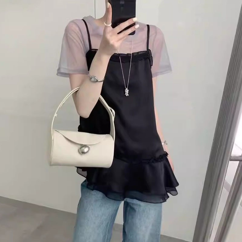 韩国chic2026夏季新品显瘦百搭显瘦蕾丝拼接吊带女宽松百搭连衣裙