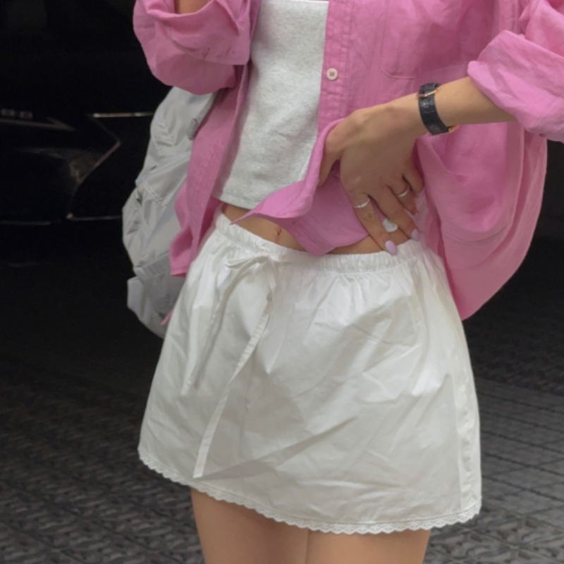 韩国chic2026夏季新品松紧腰抽绳气质风蕾丝花边半身裙裙裤女穿搭