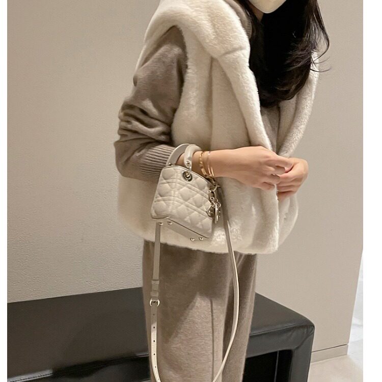 韩国Chic连帽水貂毛皮草宽松坎肩毛毛马甲外套2026秋冬新品上衣女