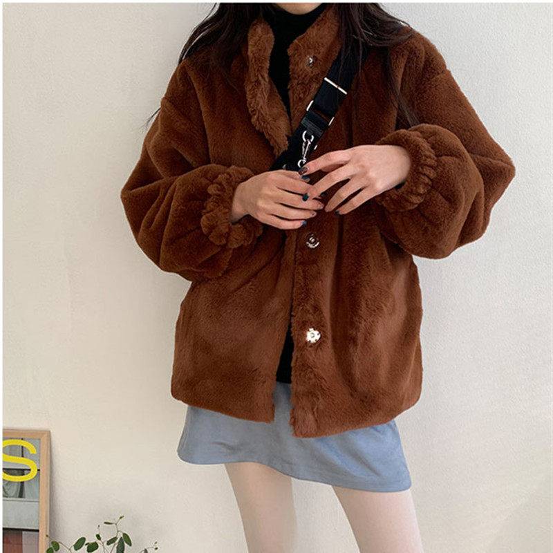 韩国chic2026秋款立领洋气保暖外套毛毛外套宽松显瘦百搭开衫女