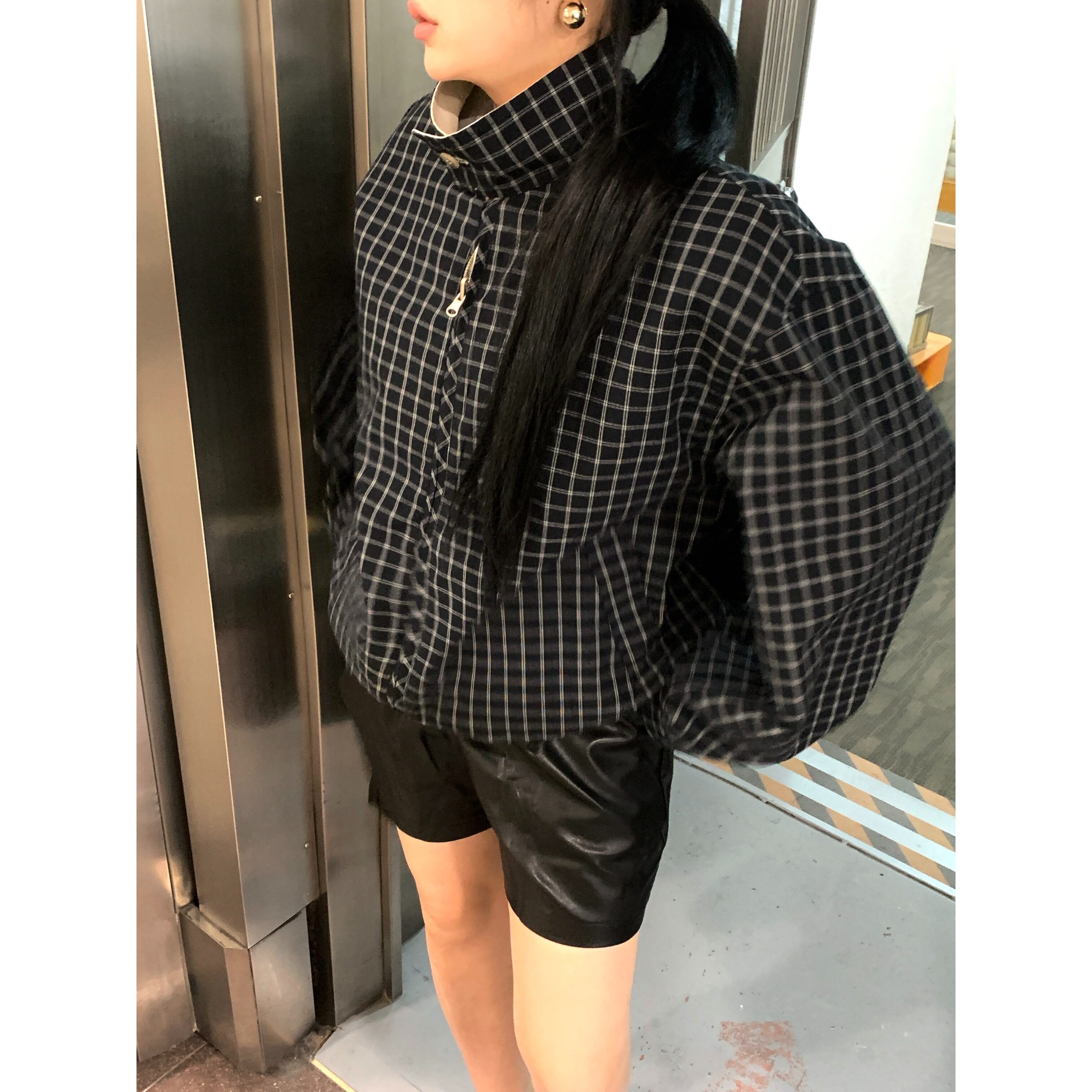 INS韩国红色两面穿格子夹克女新款小个子休闲百搭短款外套2026春