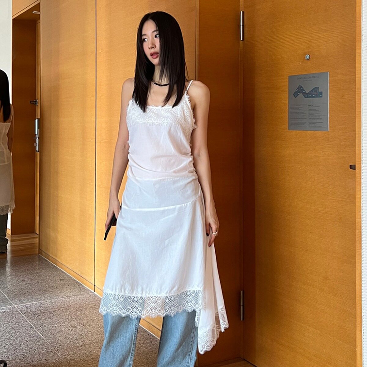 chic韩国2026款叠搭法式复古高级感吊带蕾丝连衣裙中长款裙子女