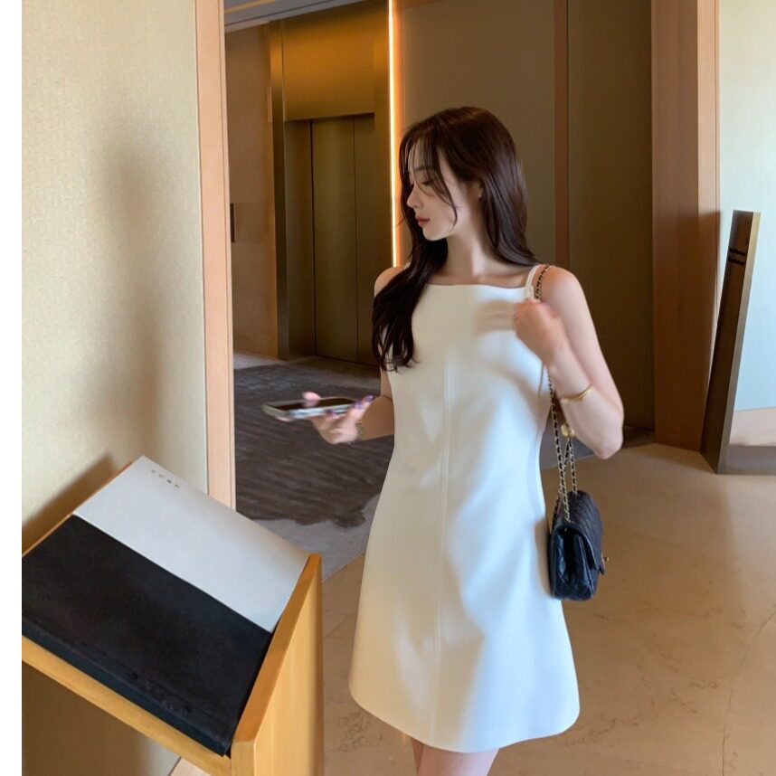 韩国chic2026夏季新品吊带连衣裙短裙小个子显瘦无袖百搭裙子女