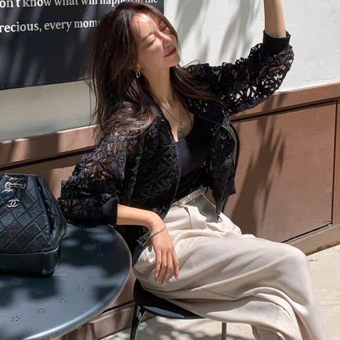 韩国2026夏季新品开衫显瘦轻奢立体绣花拼接薄纱拉链气质外套女