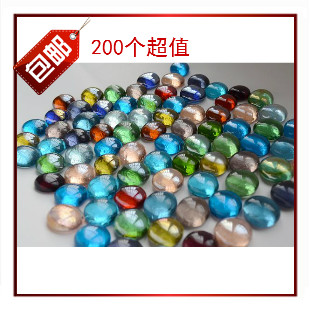 包邮200个玻璃 扁珠金鱼缸水族造景装饰彩色石头七彩玻璃石家装