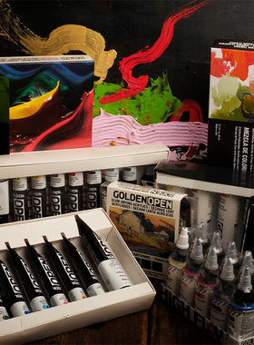 美国进口GOLDEN高登丙烯颜料套装慢干厚重型高流质液体亚克力颜料