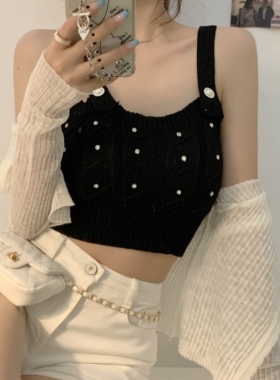 辣妹爵士舞上衣重工钉钻小众修身显瘦内搭短款无袖针织背心外穿