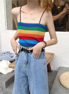 辣妹爵士舞上衣款冰丝女外搭短款无袖针织背心外穿