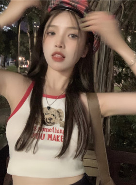 辣妹爵士舞上衣鬼马少女感小熊无袖针织背心外穿jazz舞衣服装潮