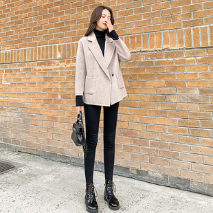 小个子双面羊绒呢子大衣短款韩版2025新款女装秋冬西装领毛呢外套