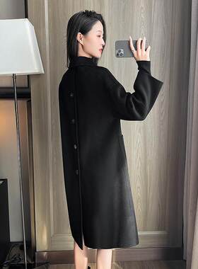 黑色韩版毛呢外套女中长款高级感