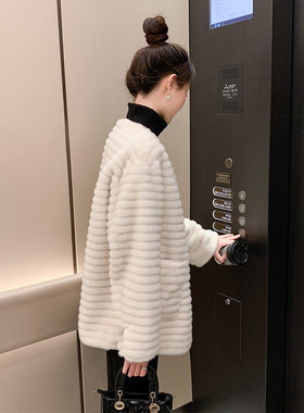 秋冬新款水貂绒皮草外套女中长款
