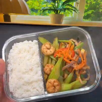 饭盒上班族微波炉专用建厦隔层玻璃保鲜盒便当盒四格饭盒可微波炉