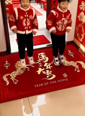 入户门红色地垫 2026 新年马年可裁剪门口进门家用玄关防滑脚地毯