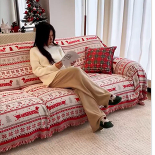 沙发巾全盖布中式大红色喜庆结婚用雪尼尔沙发垫子家具防尘罩