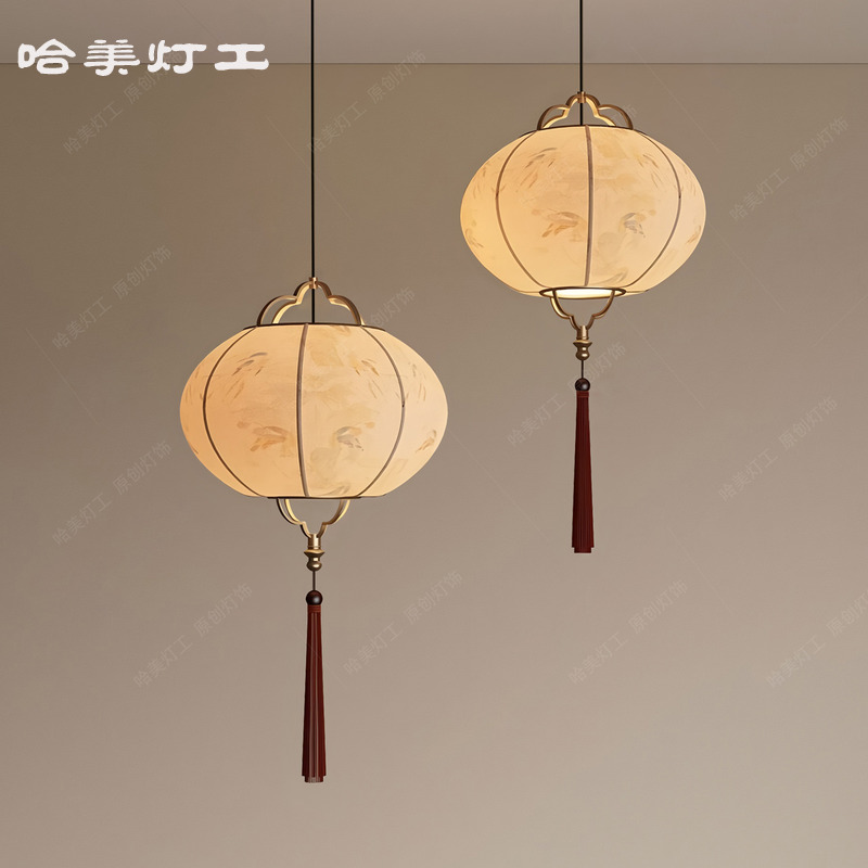 宋代美学吊灯禅意圆形新中式古风灯笼民宿装饰艺术灯酒馆灯具