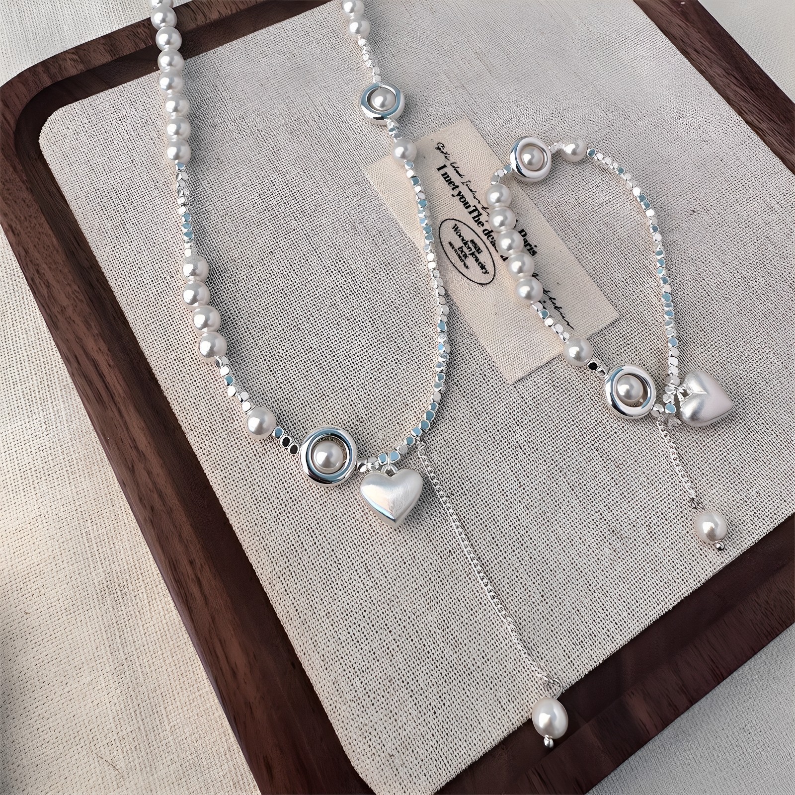 巴洛克珍珠碎银子项链手链轻奢小众高级感爱心转运珠长流苏项链