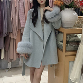 质娇贵姐姐风羊毛外套 配袖 口狐狸毛腰带 含100绵羊毛 S583