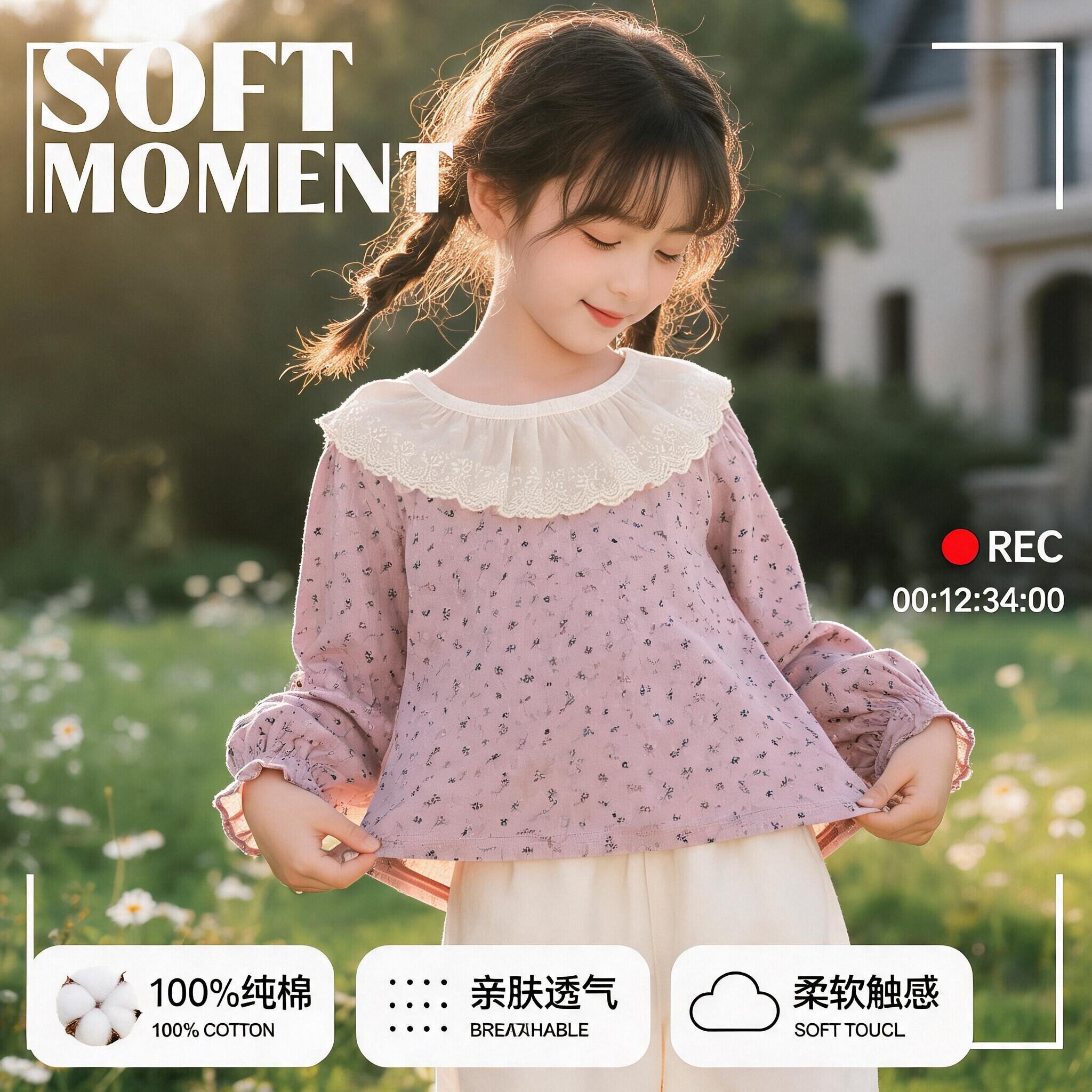 女童T恤长袖蕾丝翻领秋季2026新款儿童洋气内搭娃娃领上衣宝宝
