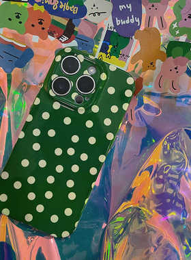 复古波点xr绿色手机壳nova11适用苹果16pro镜头全包14适用2华为mate50小米15红米k70艺术note13好看p60荣耀90