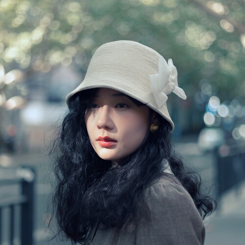 真丝蝴蝶结简奢百搭四季渔夫帽