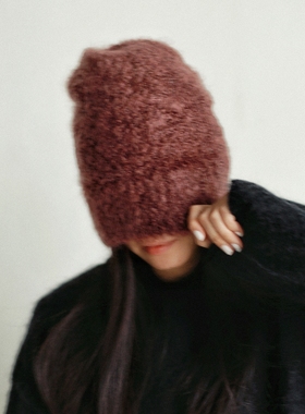 MING 邪恶小雪人 l 超幼马海毛混纺圈圈纱冬保暖毛线帽套头冷帽