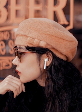 MING 冬天的麦瑟尔 l 长毛复古原创休闲蝴蝶结保暖可调节贝雷帽