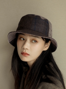 MING 西海岸 l 羊毛混复古短檐秋冬毛呢百搭日系文艺千鸟格渔夫帽