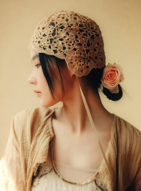 MING 发间茉莉 l 复古摇滚马尼拉麻手钩花天花板盖茨比钟形套头帽