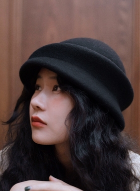 MING 圣诞有派 l du家古董模具羊毛异形圆顶休闲秋冬小礼帽贝雷帽