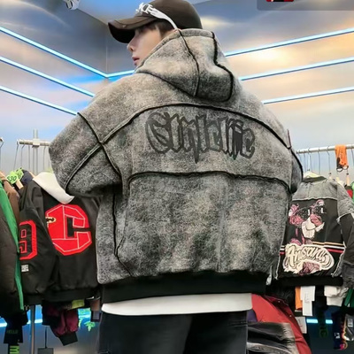 秋冬加绒加厚连帽皮衣夹克外套