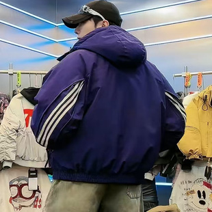 子拉链三条杠冲锋连帽羽绒服 潮牌男女袖 YR66900 588素3冬季 586