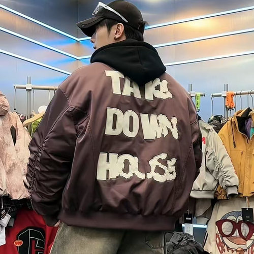 666-668素3冬季潮牌男女高品贴布刺绣可拆卸帽羽绒服外套 YR25069