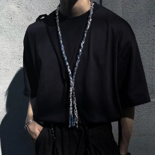 日系古布绳山系工装 慵懒风复古棉麻手工项链男潮小众氛围感挂绳女