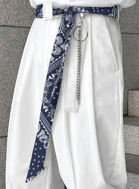 KSofficia原创l休闲复古深蓝色腰果花丝巾腰带男女加长款西装装饰