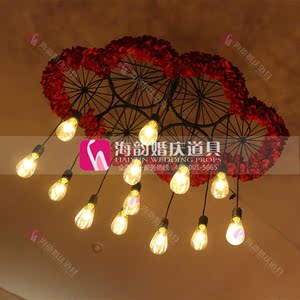 海韵婚庆道具Y 婚礼用品 新款 摆件装饰  钨丝灯泡 铁艺车轮吊灯