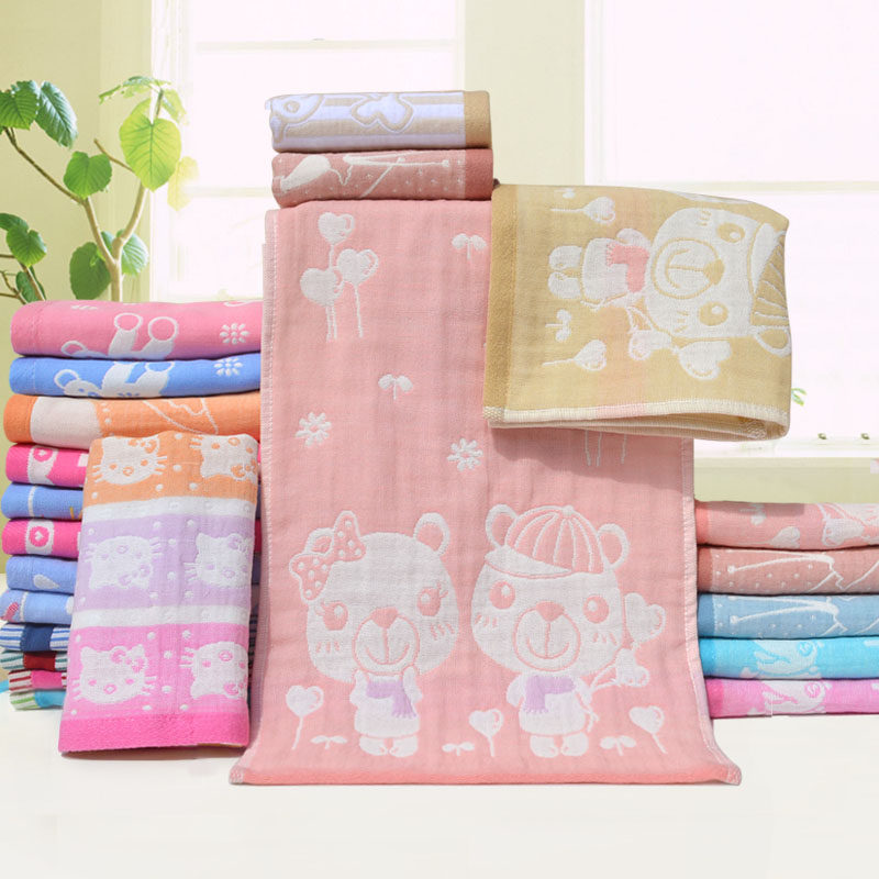6条纯棉纱布儿童小毛巾三层吸水童巾宝宝洗脸柔软毛巾成人面巾