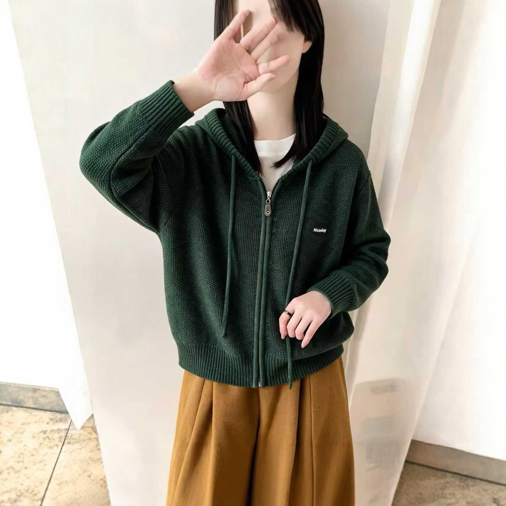 26秋新款毛衣新款连帽拉链针织女宽松慵懒风毛织外套毛衣炒色上衣